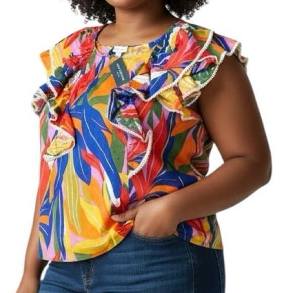 Marc New York Tropical Ruffle Multicolored blouse Cotton Plus Size 2X Flowy NWT - Picture 13 of 13